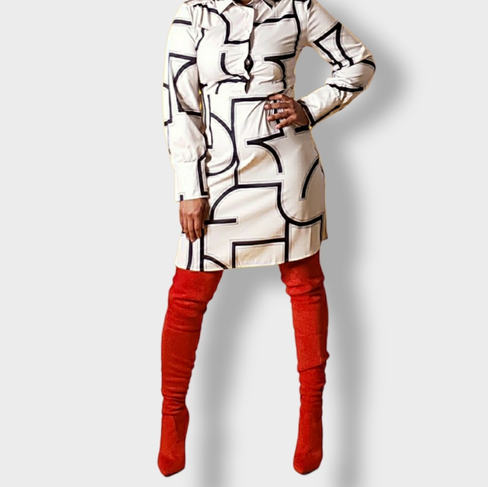Retro Lapel Printed Dress